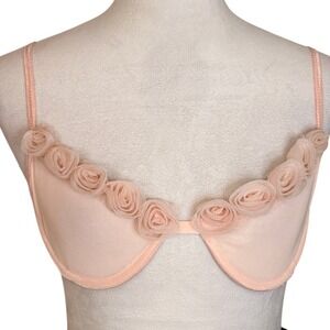 Sugar Thrillz Pink Underwire Demi Cup Bra SZ S Rosette Sheer Feminine‎ Lingerie
